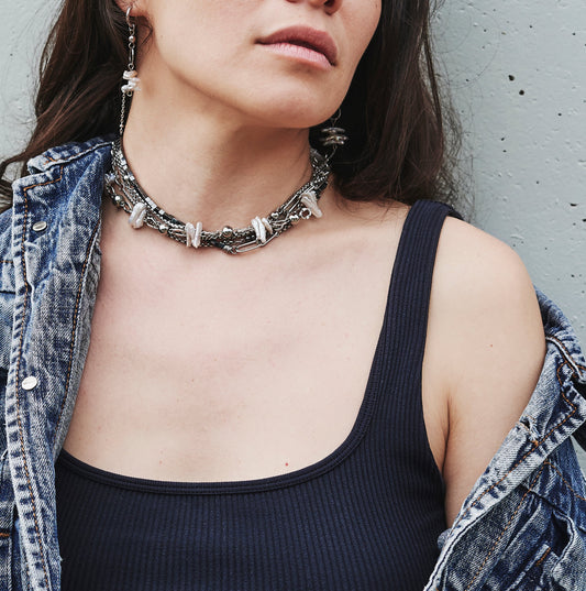 Necklace / bracelet "Barbed wire style pearls"