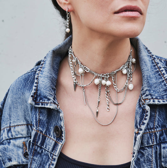 Choker/Extra accessory for "Chameleon" necklace "Punk luxury white"