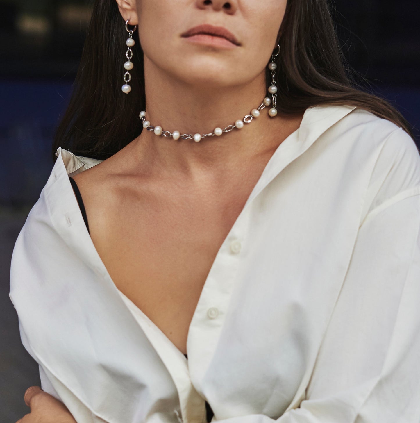 Collar "Camaleón +Perlas de encaje blanco"