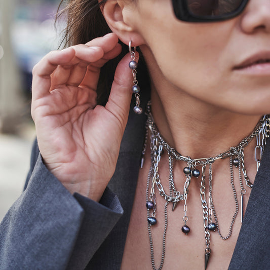 "Black Lace Pearl" Earrings