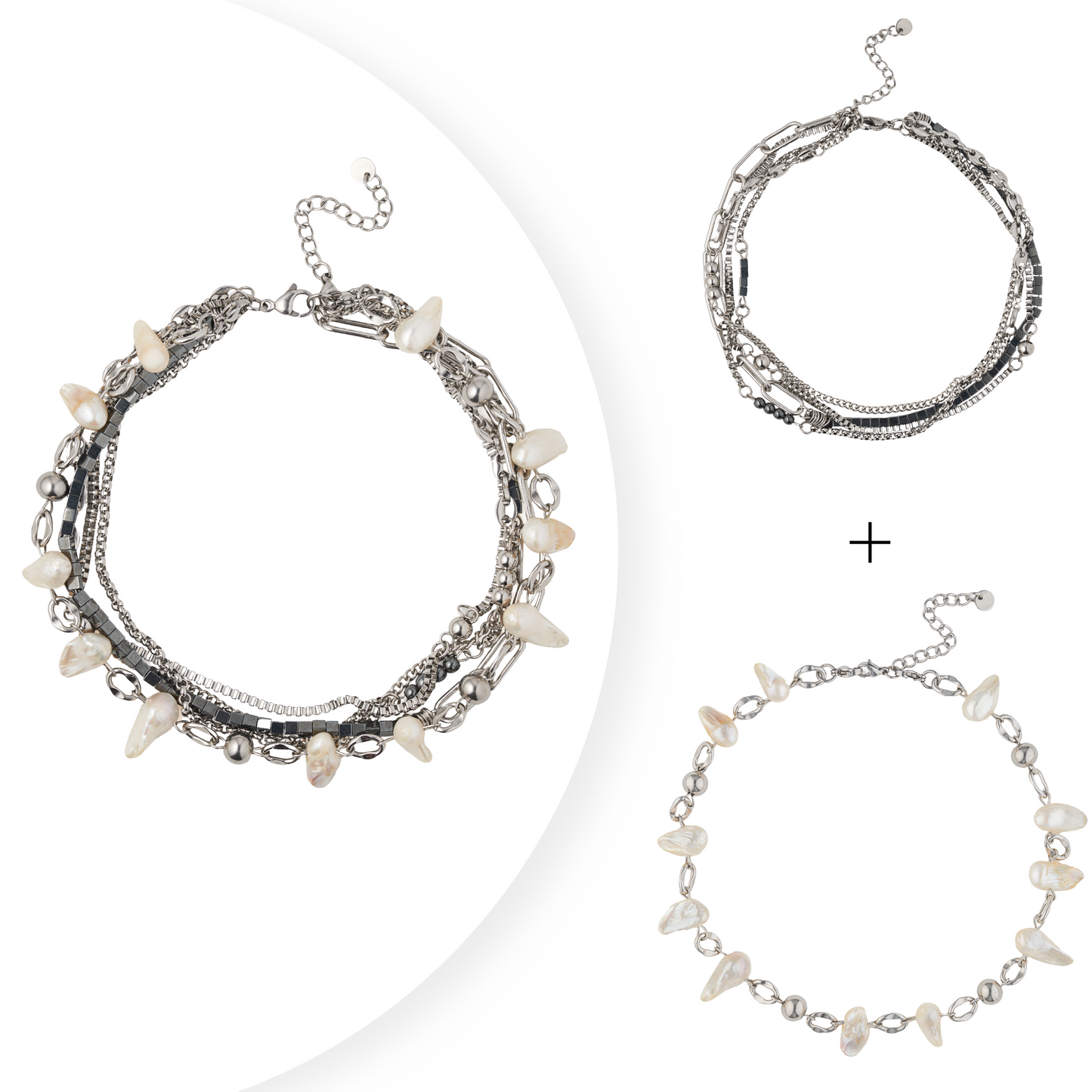 Сollar/Pulsera "Camaleón+Dientes de perla"