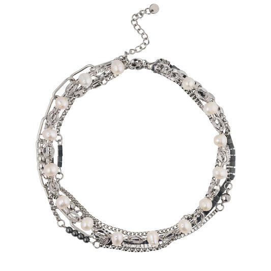 Collar "Camaleón +Perlas de encaje blanco"