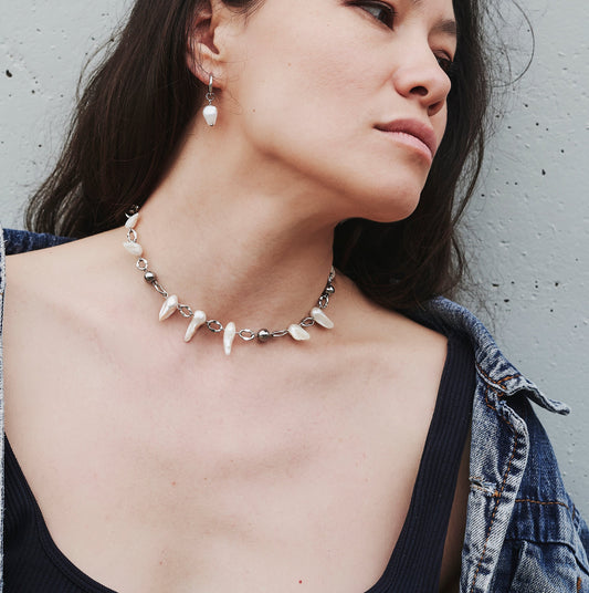 Necklace / bracelet "Barbed wire style pearls"