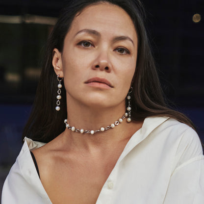 Pendientes "Perlas de encaje blanco"