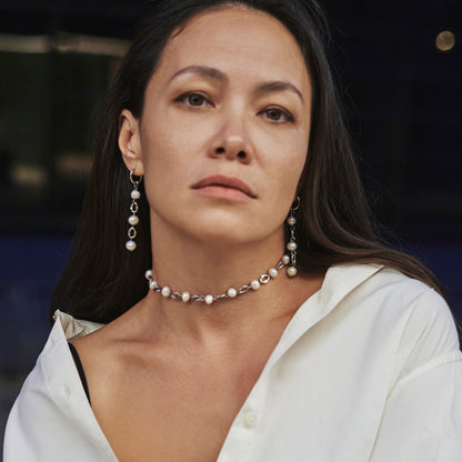 Pendientes "Perlas de encaje blanco"