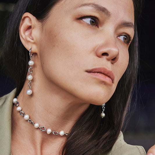 Pendientes "Perlas de encaje blanco"