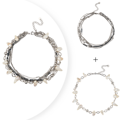 Сollar/Pulsera "Camaleón+Dientes de perla"
